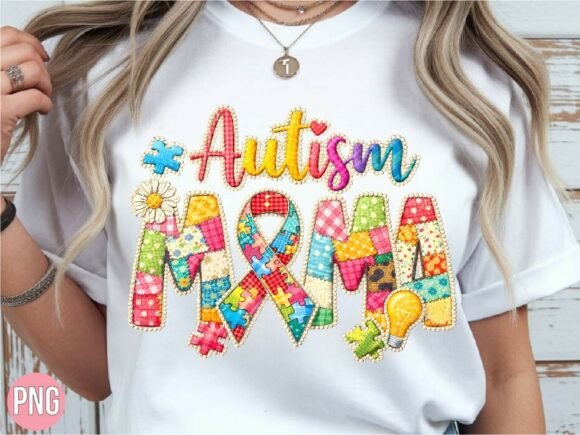 Autism Mama Awareness Puzzle Ribbon PNG