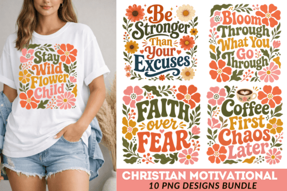 Christian Motivational Floral PNG Bundle: Elevate Your Faith-Based Designs