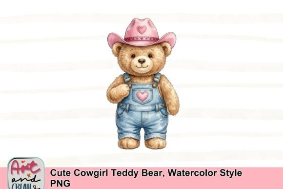 Cute Cowgirl Teddy Bear Watercolor PNG: A Whimsical Design for Crafters