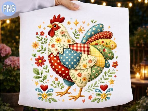Faux Embroidery Rooster Floral Craft PNG: Elevating Digital Design with Textural Realism