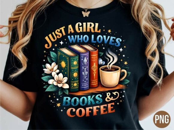 Girl Loves Books and Coffee PNG T-shirt: A Versatile Design for Creators and Readers