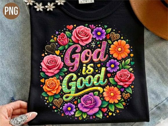 God Is Good Christian Floral PNG for T-Shirts
