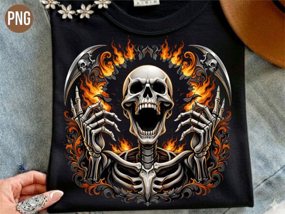 Gothic Skull Flame PNG for T-Shirts